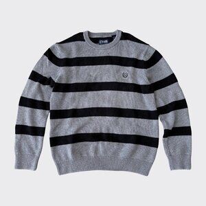 Chaps Men’s Striped Cotton Crewneck Sweater Gray Black Size S